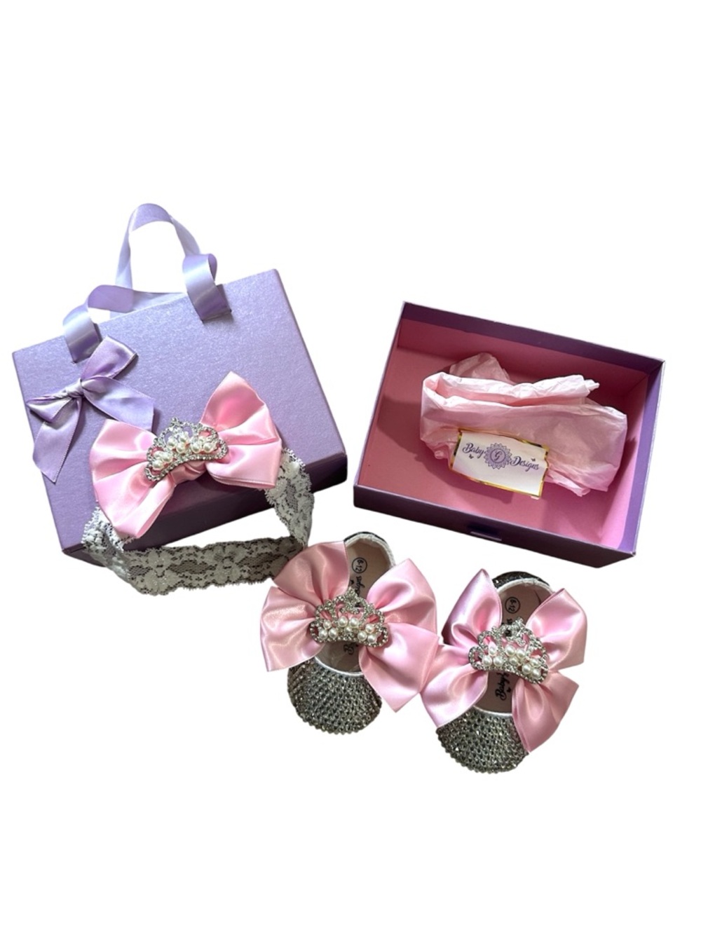 Baby G Designs First Walkers Baby Girl Rhinestone Shoes and Headband Set
